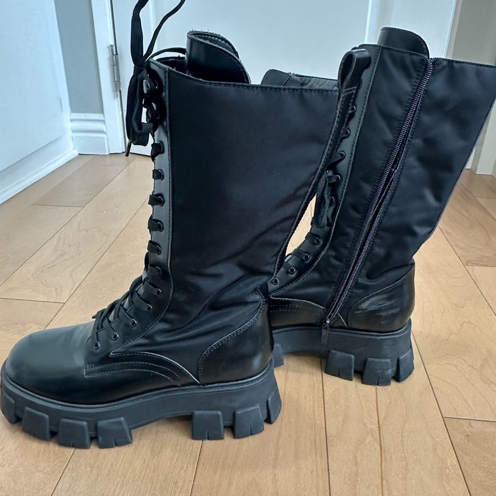 Marc Fisher Black Lace-Up Combat Boots